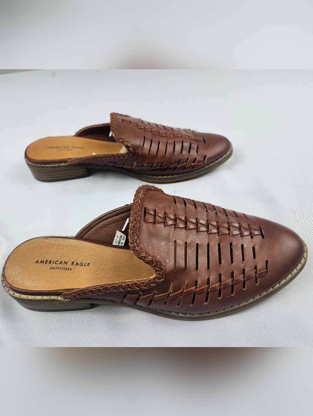 American Eagle Outfitters Brown Leather Woven Slip-On Men’s Shoes - Picture 2 of 5